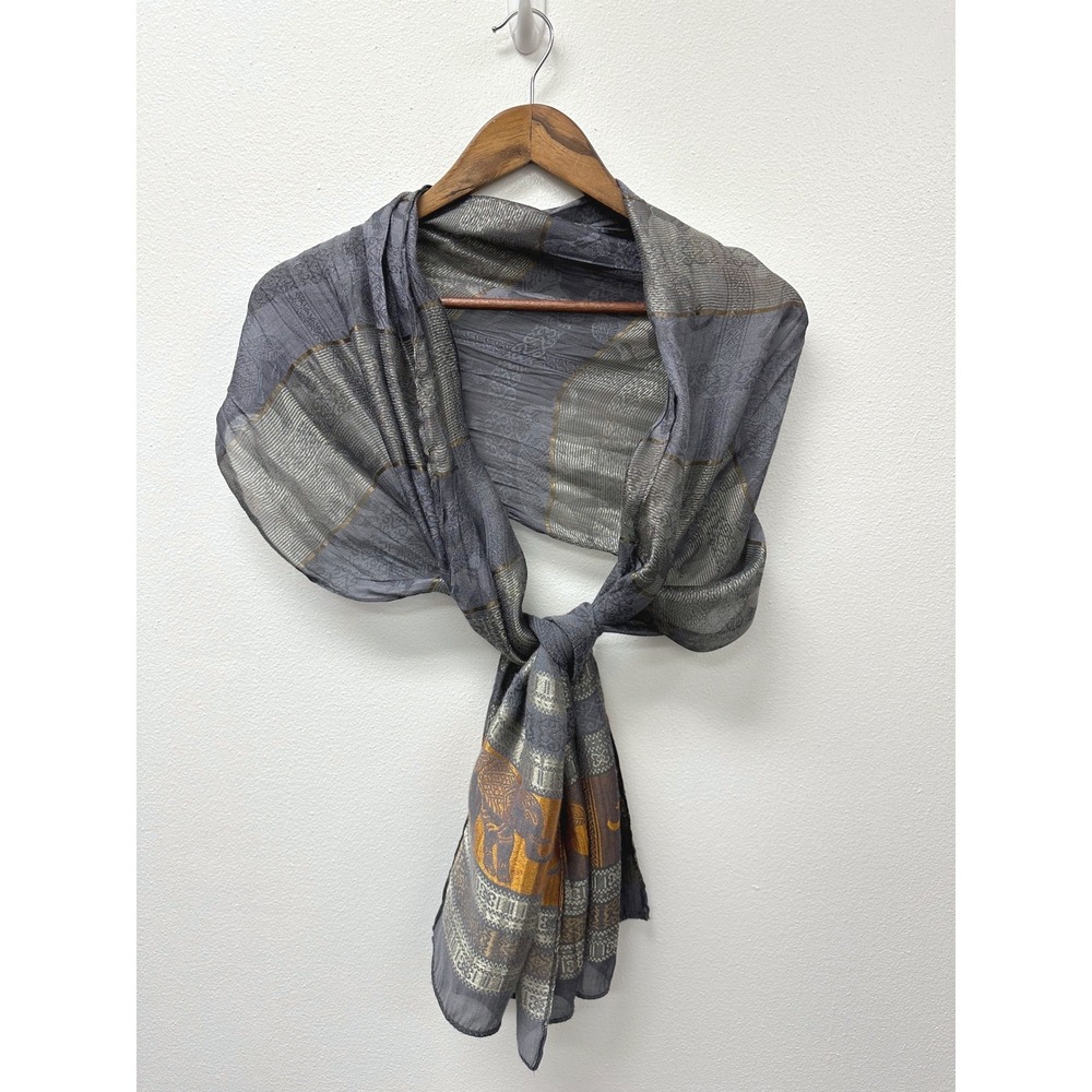 Unbranded Elephant Print Knit Silk Rectangle Scarf 18 x 70"